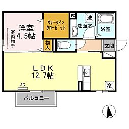 クレール・メゾン 2階1LDKの間取り
