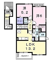 クラール元山サウスＢ 2階2LDKの間取り