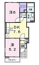グラン　シャリオA 1階2DKの間取り
