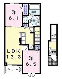 ベルエア木太A 2階2LDKの間取り