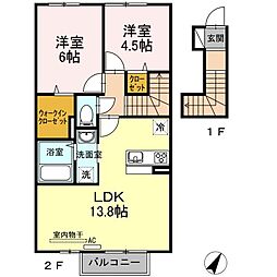 ビューメゾン 2階2LDKの間取り