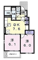 フェリス・バリオＣ 1階2DKの間取り