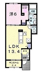 カーサ・ルーチェB 1階1LDKの間取り