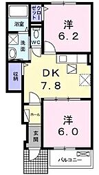 シャネル　アイ 1階2DKの間取り