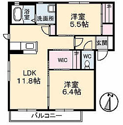 フルーツランド　A棟 1階2LDKの間取り