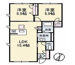 メイソン　ブランシュ　A棟 1階2LDKの間取り