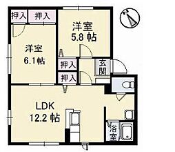 シーサイドＤＩＡＳ　Ｄ館 2階2LDKの間取り