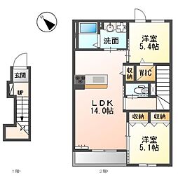 レガーメII 2階2LDKの間取り