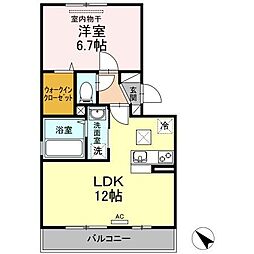ロータス宇多津 1階1LDKの間取り