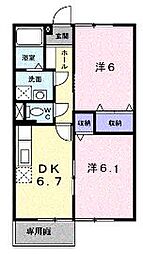 サンライズ・フジ　B 2階2DKの間取り