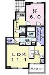 クラール元山サウスＤ 1階1LDKの間取り