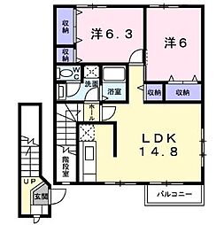 パールスクエアB 2階2LDKの間取り