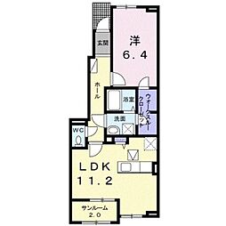 クラール土器町Ａ 1階1LDKの間取り