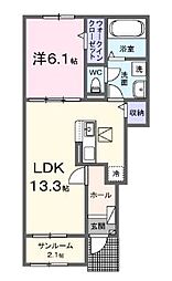 ルーベル宇多津IIIB 1階1LDKの間取り