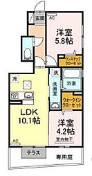 プランドール 1階2LDKの間取り