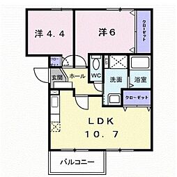 リヴィエール宮本1 2LDKの間取図画像