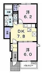 アンシャンテ和田浜A 2DKの間取図画像