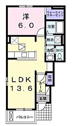 フロル高松B 1LDKの間取図画像