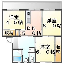 ビレッジハウス志度1 3DKの間取図画像
