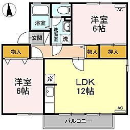 グランドール寺岡 2LDKの間取図画像