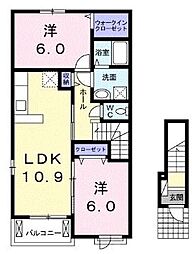 クオーレ2 2LDKの間取図画像