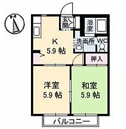 ドムスヒルズG館 2Kの間取図画像
