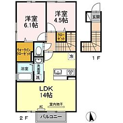 グランツ上薬王寺C 2LDKの間取図画像