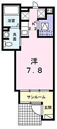 メゾン・ド・フルール2 1Kの間取図画像