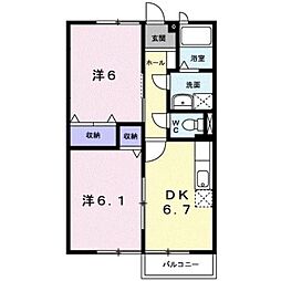 なかよしハイツ1 2DKの間取図画像