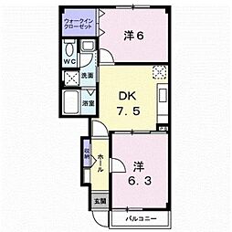 リバーウエストB 2DKの間取図画像