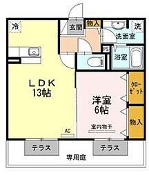 エスポワール津森B 1LDKの間取図画像