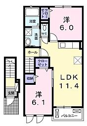 シャルール2 2LDKの間取図画像