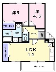 リヴィエール宮本2 2LDKの間取図画像