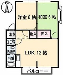 グリーンヒルズ太田C 2LDKの間取図画像