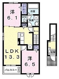 ベルエア上天神C 2LDKの間取図画像
