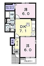 メゾンド・ソレイユ2 2DKの間取図画像