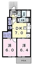 グランテレーノE 2DKの間取図画像
