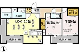 高松市上福岡町アパート 2LDKの間取図画像