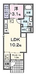 サンフラワー太田駅サイドD 1LDKの間取図画像