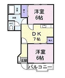 フラット・ハイムA 2DKの間取図画像