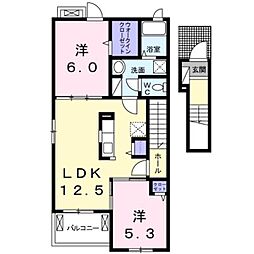 クラール土器町C 2LDKの間取図画像