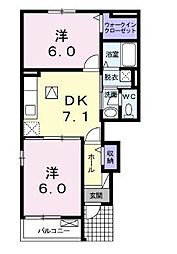 ラフテル 2DKの間取図画像