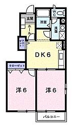 サウス・ソレイユB 2DKの間取図画像