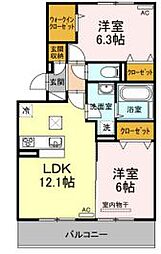 メゾン勝賀A棟 2LDKの間取図画像