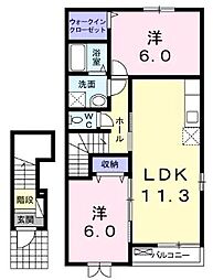プリムローズ・ノユル1 2LDKの間取図画像