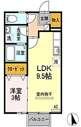 リビングタウン伏石B 1LDKの間取図画像