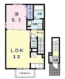 クラール勅使イーストA 1LDKの間取図画像