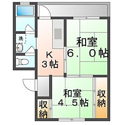 ビレッジハウス白鳥1号棟 2Kの間取図画像