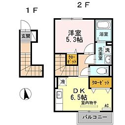 エスペランサ花ノ宮 1DKの間取図画像