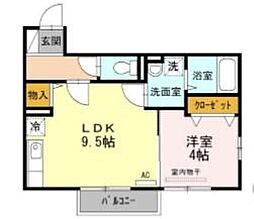 シャレーム田園 1LDKの間取図画像